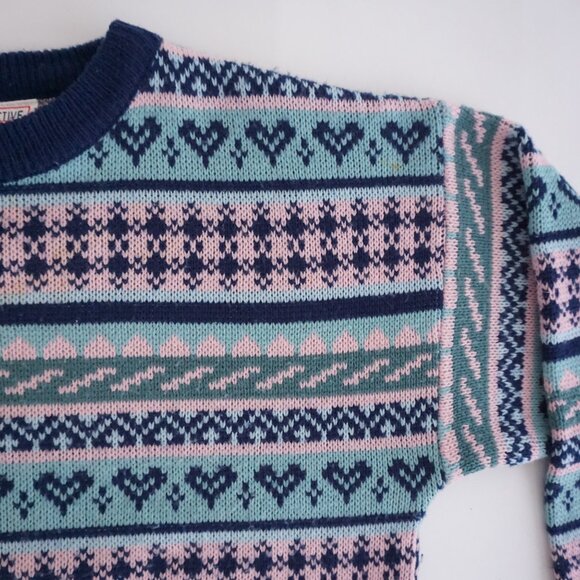 Vintage Perspective Sweater Fair Isle Knit Pink Blue Navy Striped 90s Preppy S - Picture 9 of 13
